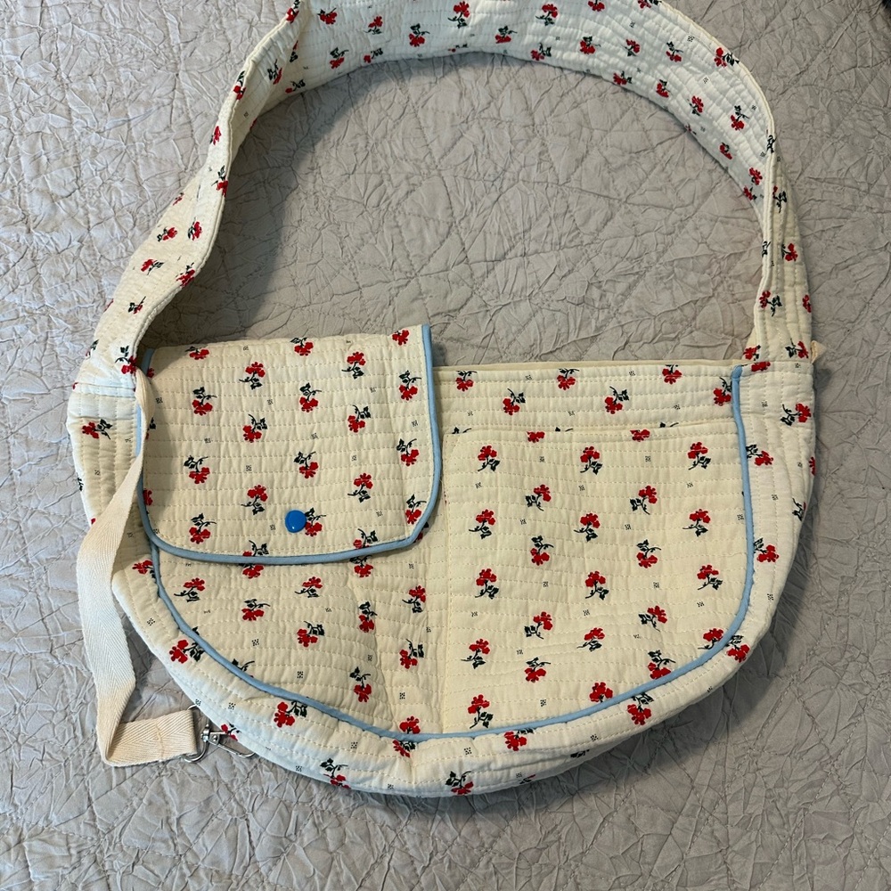 Cream and Red Ladybug Shoulder Bag with Adjustable Strap